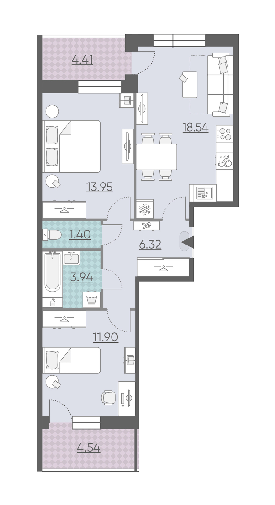 Двухкомнатная квартира в : площадь 60.53 м2 , этаж: 2 – купить в Санкт-Петербурге